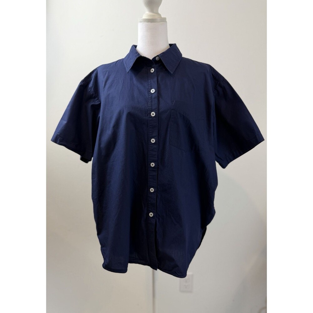 Maeve Anthropologie Button Front Poplin Shirt Womens Small Navy Oversized